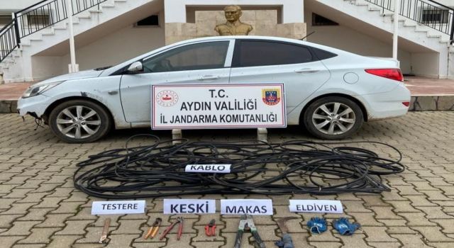 Akbük'te kablo hırsızlarına suçüstü