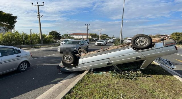 Nazilli'de kontrolden çıkan araç takla attı