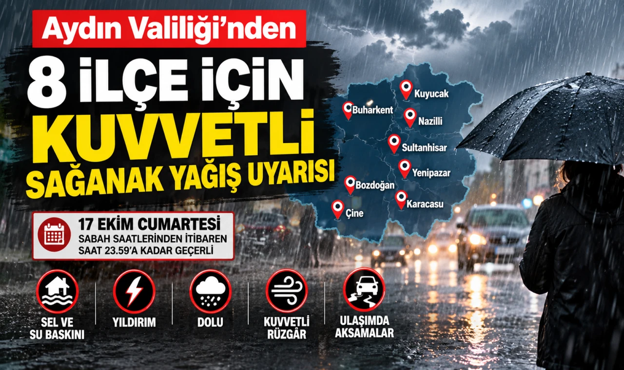 Aydın Valiliği’nden 8 İlçe İçin Kuvvetli Sağanak Yağış Uyarısı
