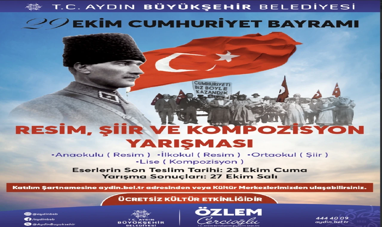 BAŞKAN ÇERÇİOĞLU’NDAN 29 EKİM TEMALI ÖDÜLLÜ RESİM, ŞİİR VE KOMPOZİSYON YARIŞMASI